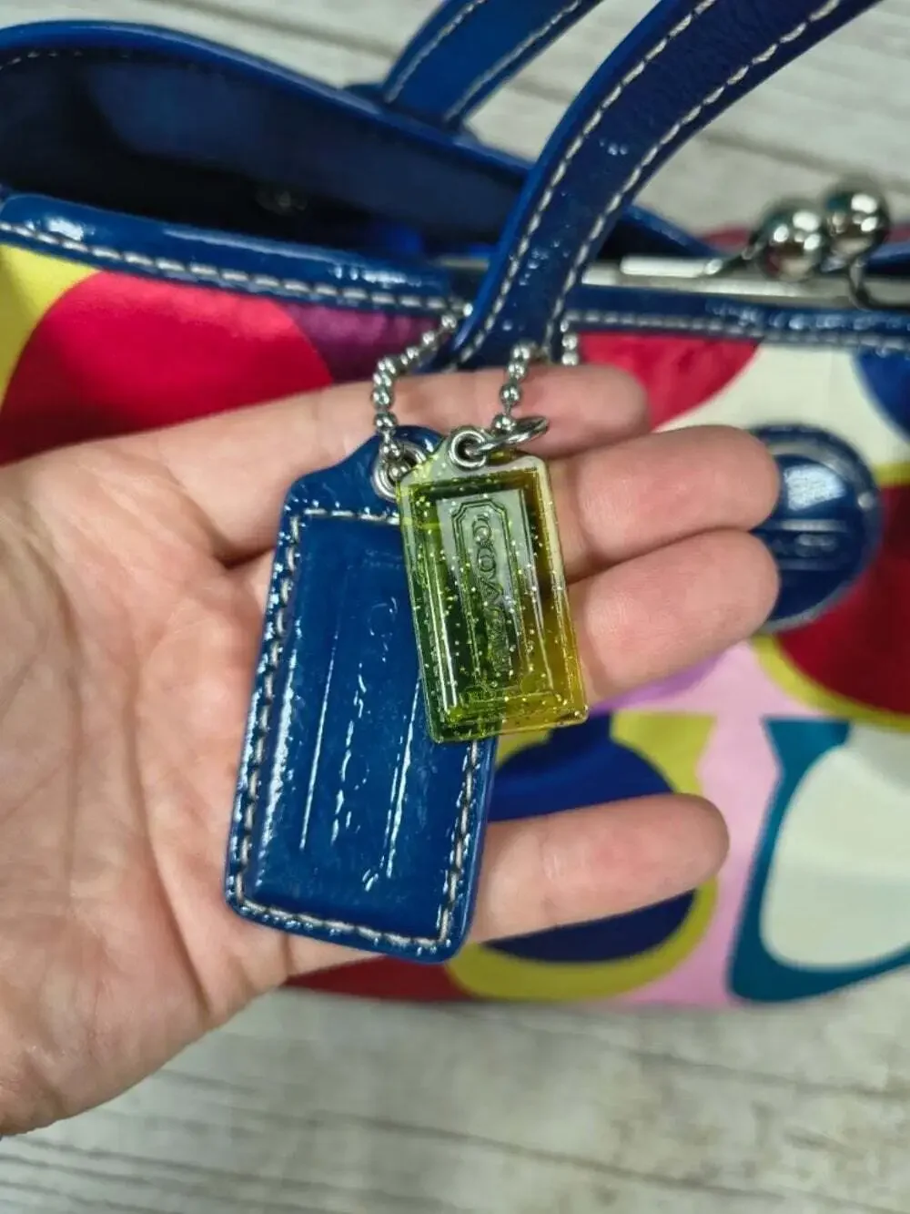 Coach Multicolor Signature Print Blue Leather Handbag